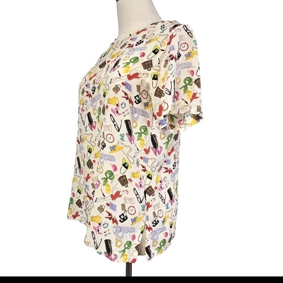 Edward 100% Silk Novelty Girly Fashion Shopping Summer Vacation Print Small Top - Picture 4 of 11